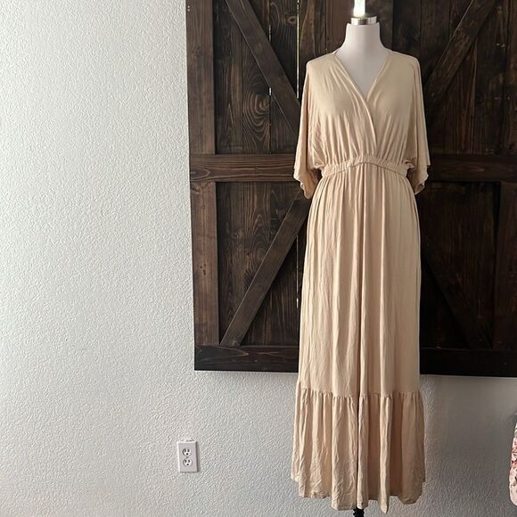 NWT Boho V Neck Short Sleeve Batwing Style Casual Loose High Waist Beach Dress - Picture 9 of 14